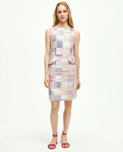Cotton Madras Flap Pocket Shift Dress, image 1