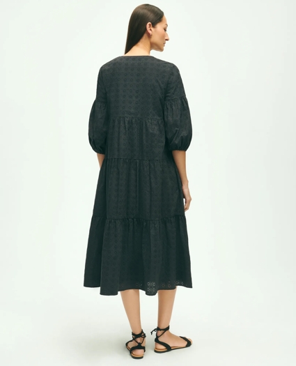 Cotton Tiered Eyelet Tie Neck Dress, image 2