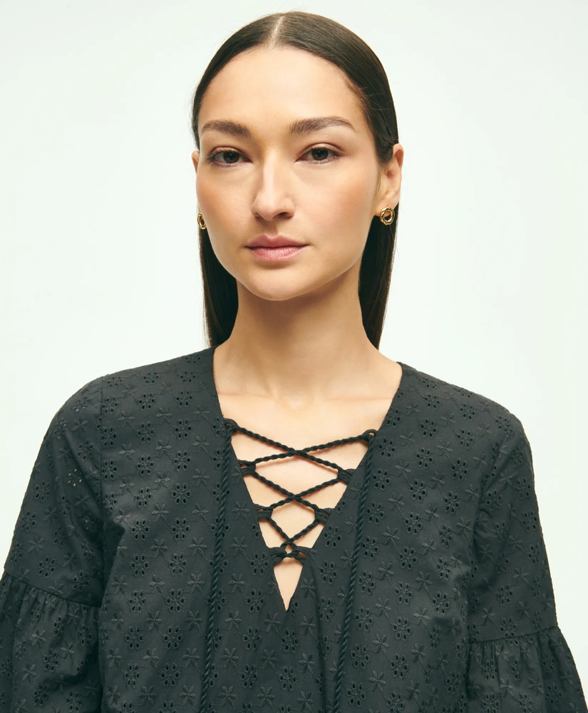 Cotton Tiered Eyelet Tie Neck Dress, image 3