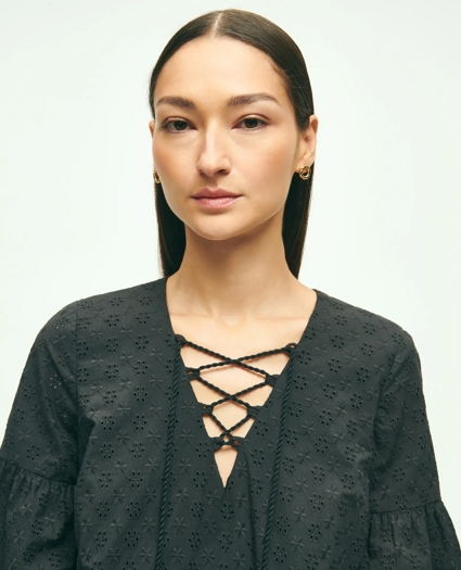 Cotton Tiered Eyelet Tie Neck Dress, image 3