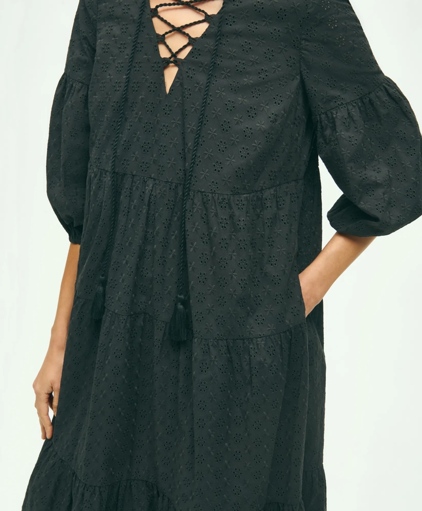 Cotton Tiered Eyelet Tie Neck Dress, image 4