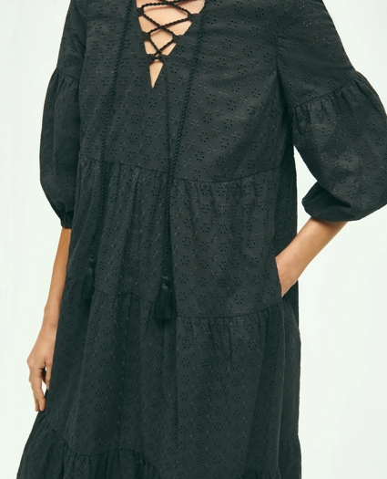 Cotton Tiered Eyelet Tie Neck Dress, image 4