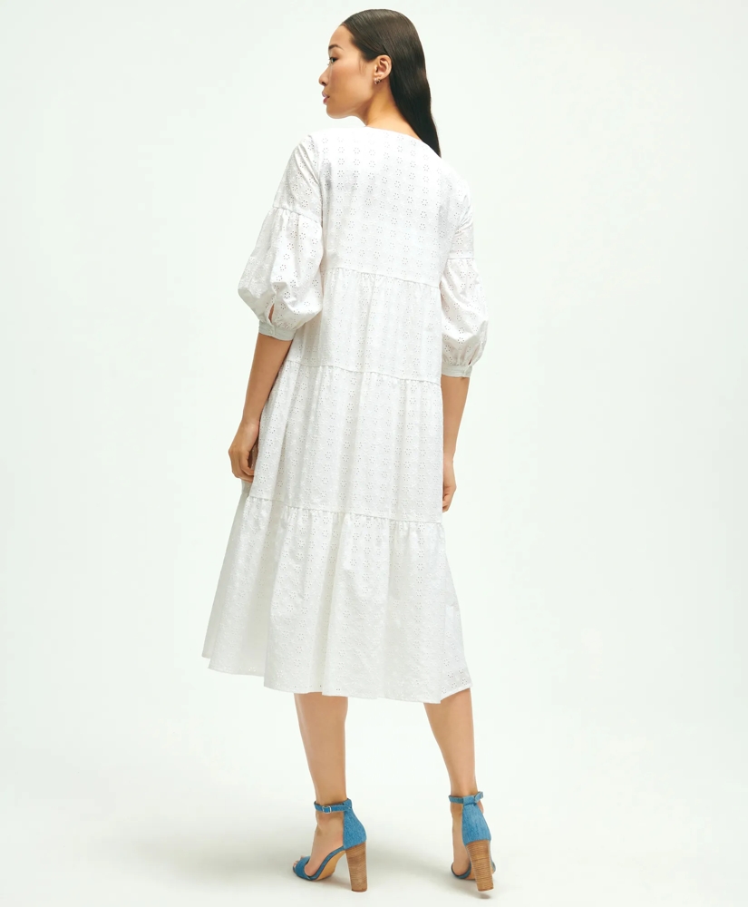 Cotton Tiered Eyelet Tie Neck Dress, image 2