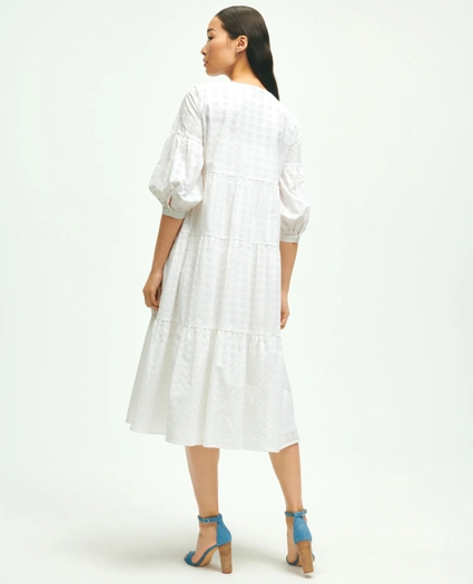 Cotton Tiered Eyelet Tie Neck Dress, image 2
