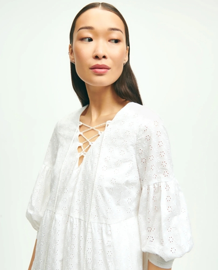 Cotton Tiered Eyelet Tie Neck Dress, image 3