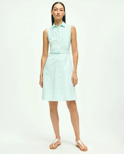 Sleeveless Cotton Eyelet Belted Shirt Dress, image 1