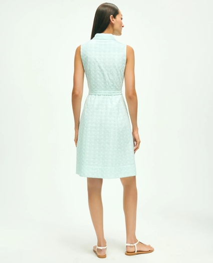 Sleeveless Cotton Eyelet Belted Shirt Dress, image 2