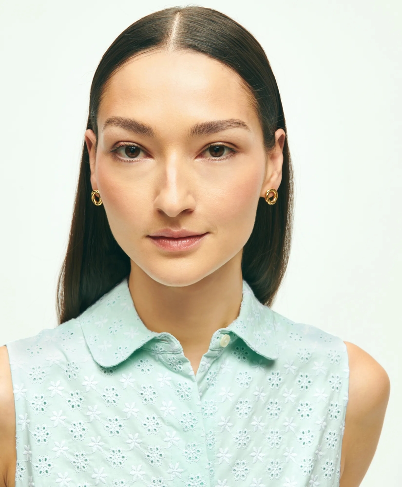 Sleeveless Cotton Eyelet Belted Shirt Dress, image 3
