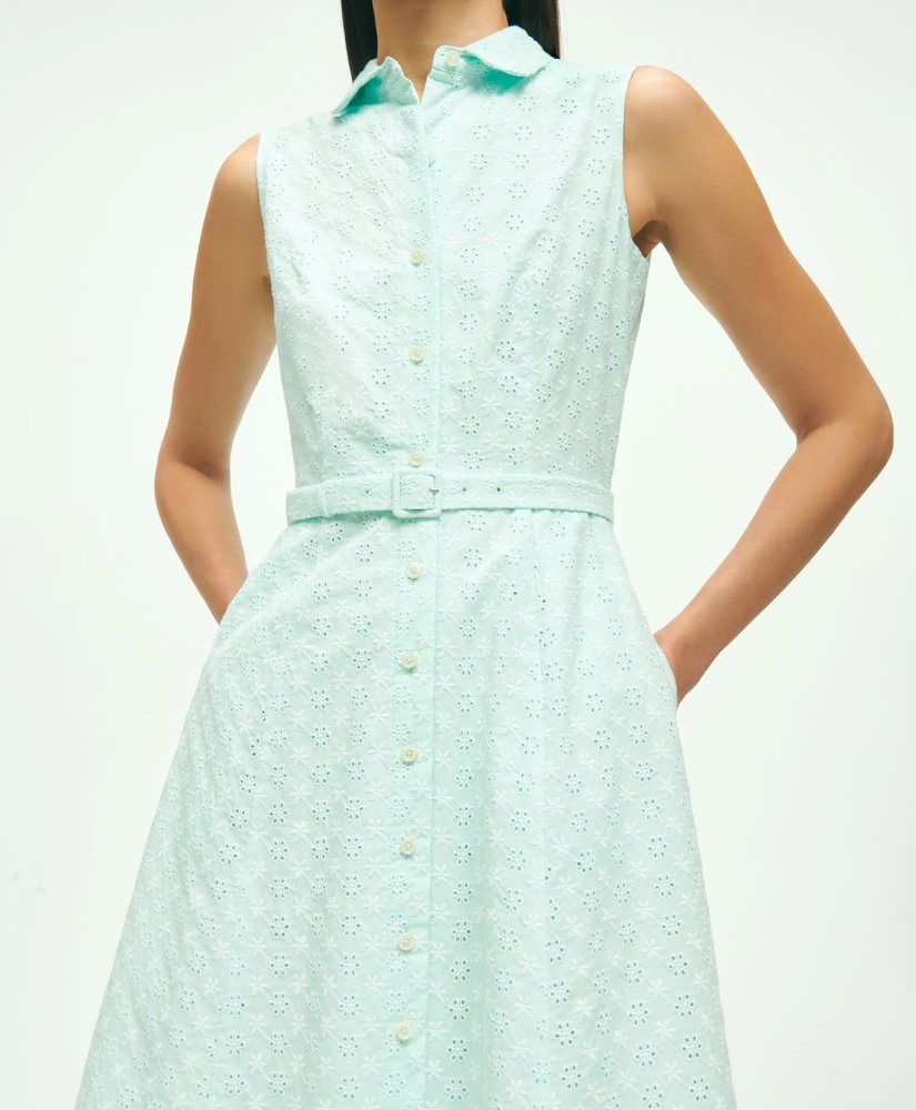 Sleeveless Cotton Eyelet Belted Shirt Dress, image 4