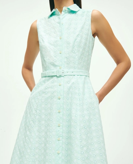 Sleeveless Cotton Eyelet Belted Shirt Dress, image 4