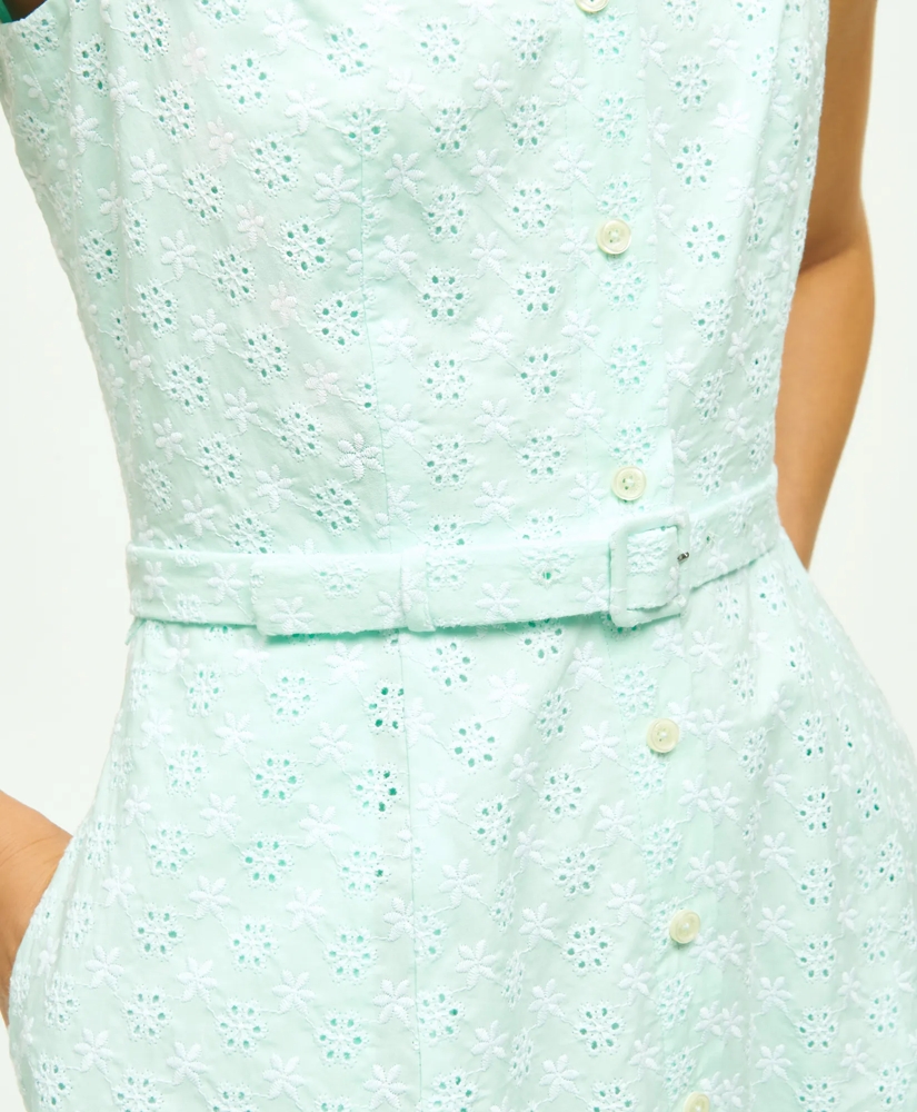 Sleeveless Cotton Eyelet Belted Shirt Dress, image 5