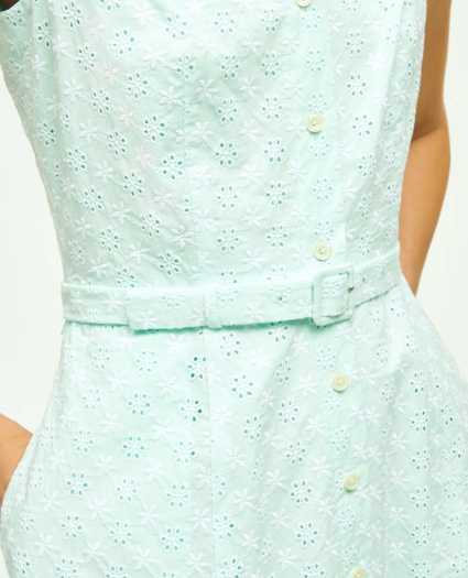 Sleeveless Cotton Eyelet Belted Shirt Dress, image 5