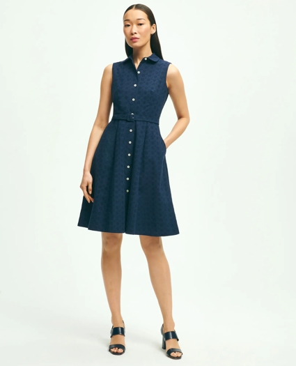 Sleeveless Cotton Eyelet Belted Shirt Dress, image 1