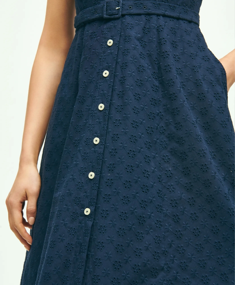 Sleeveless Cotton Eyelet Belted Shirt Dress, image 4