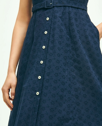 Sleeveless Cotton Eyelet Belted Shirt Dress, image 4