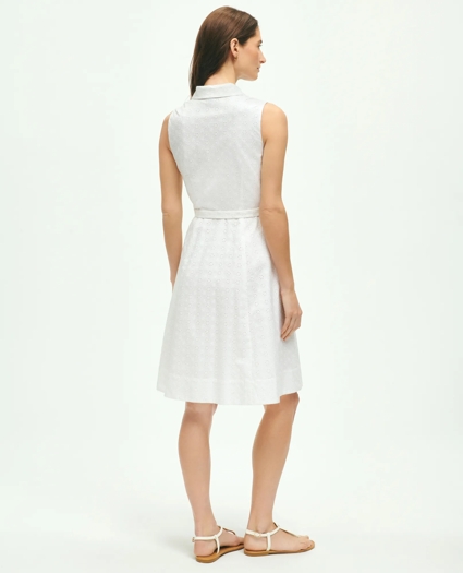Sleeveless Cotton Eyelet Belted Shirt Dress, image 2