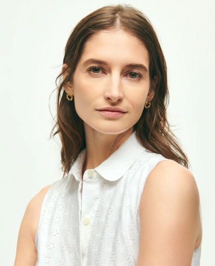 Sleeveless Cotton Eyelet Belted Shirt Dress, image 3