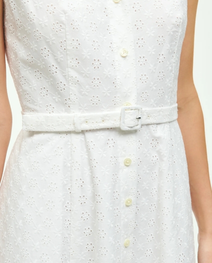 Sleeveless Cotton Eyelet Belted Shirt Dress, image 4