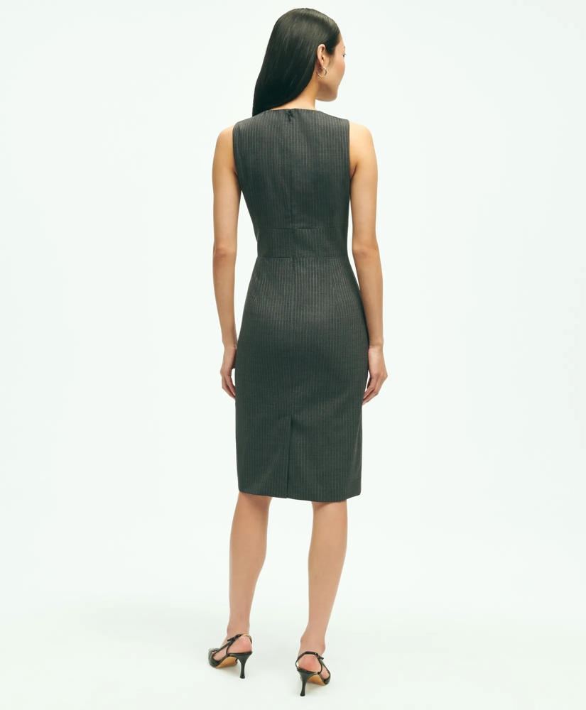 Sleeveless Stretch Wool Pinstripe Sheath Dress, image 3