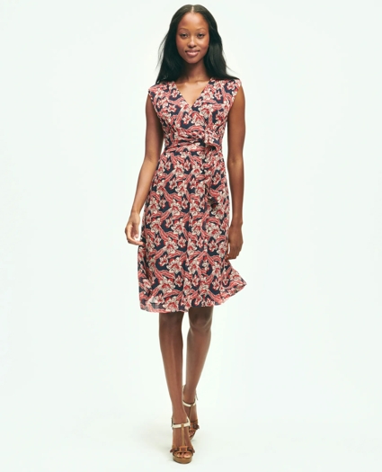 Tropical Floral Print Crinkle Chiffon Faux Wrap Dress, image 1