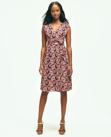 Tropical Floral Print Crinkle Chiffon Faux Wrap Dress, image 4