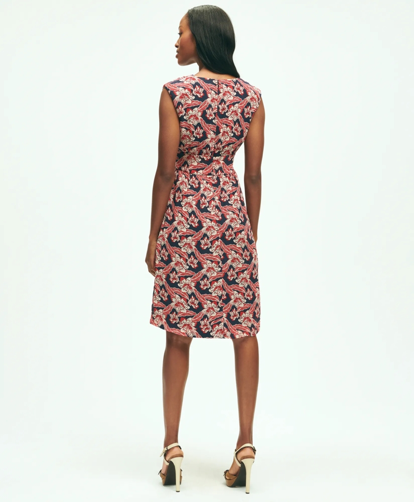 Tropical Floral Print Crinkle Chiffon Faux Wrap Dress, image 5