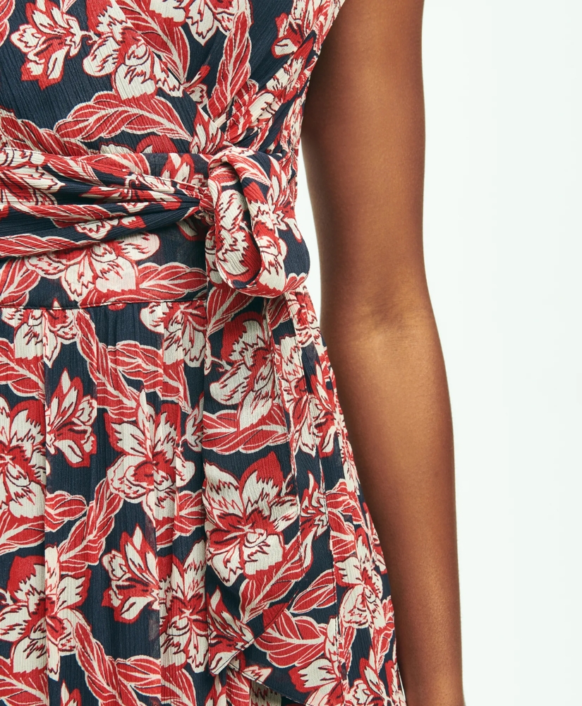 Tropical Floral Print Crinkle Chiffon Faux Wrap Dress, image 6