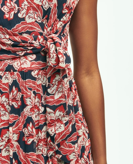 Tropical Floral Print Crinkle Chiffon Faux Wrap Dress, image 6