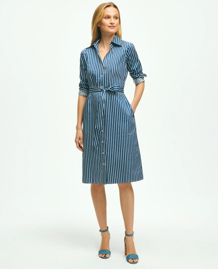 Supima® Cotton Stretch Sateen Belted Shirt Dress, image 1