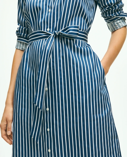 Supima® Cotton Stretch Sateen Belted Shirt Dress, image 4