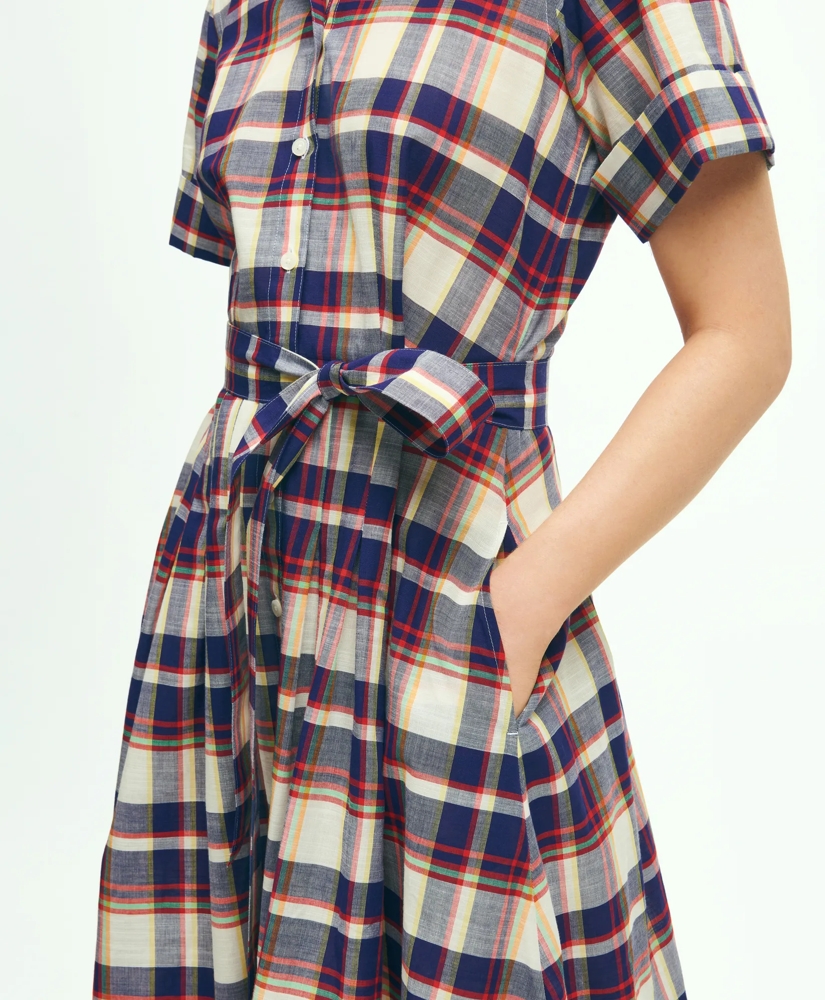 Signature Cotton Madras A-Line Shirt Dress, image 3