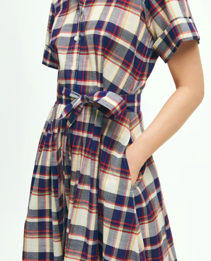 Signature Cotton Madras A-Line Shirt Dress, image 3