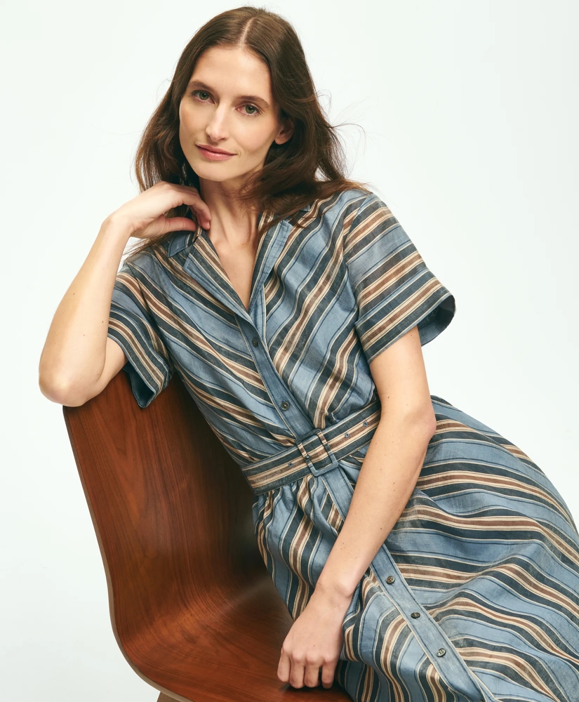 Nipped-Waist Chevron Shirt Dress In Linen Blend, image 2