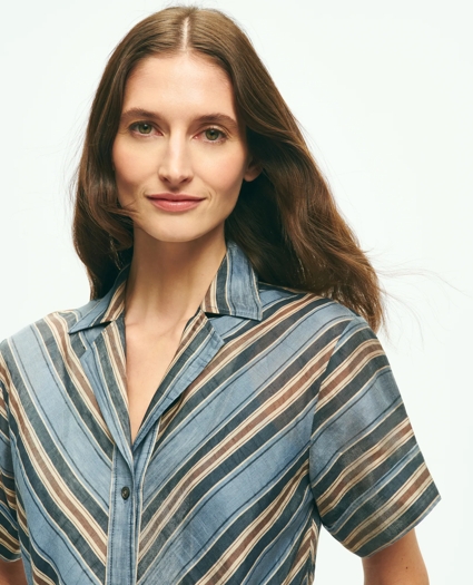 Nipped-Waist Chevron Shirt Dress In Linen Blend, image 4