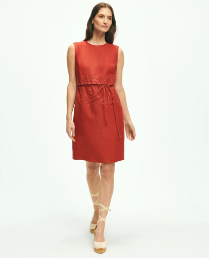 Embroidered Blouson Sheath Dress In Linen, image 1