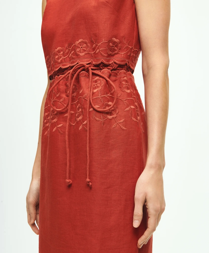 Embroidered Blouson Sheath Dress In Linen, image 2