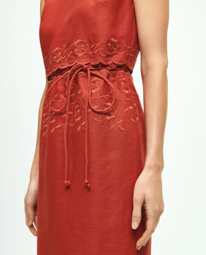 Embroidered Blouson Sheath Dress In Linen, image 2