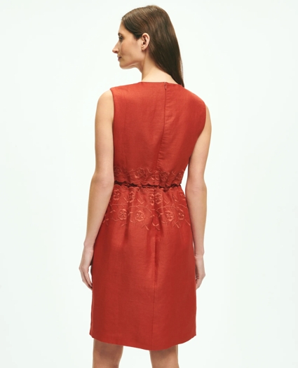 Embroidered Blouson Sheath Dress In Linen, image 3