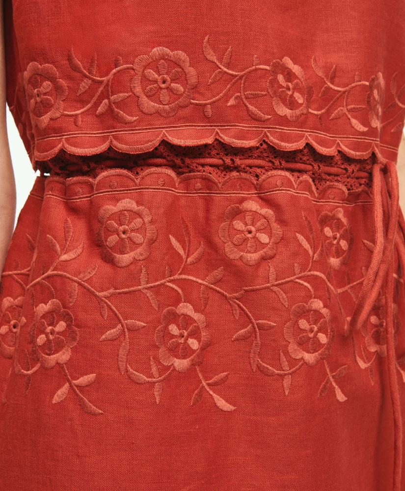 Embroidered Blouson Sheath Dress In Linen, image 4