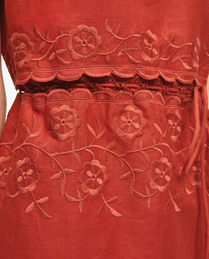 Embroidered Blouson Sheath Dress In Linen, image 4