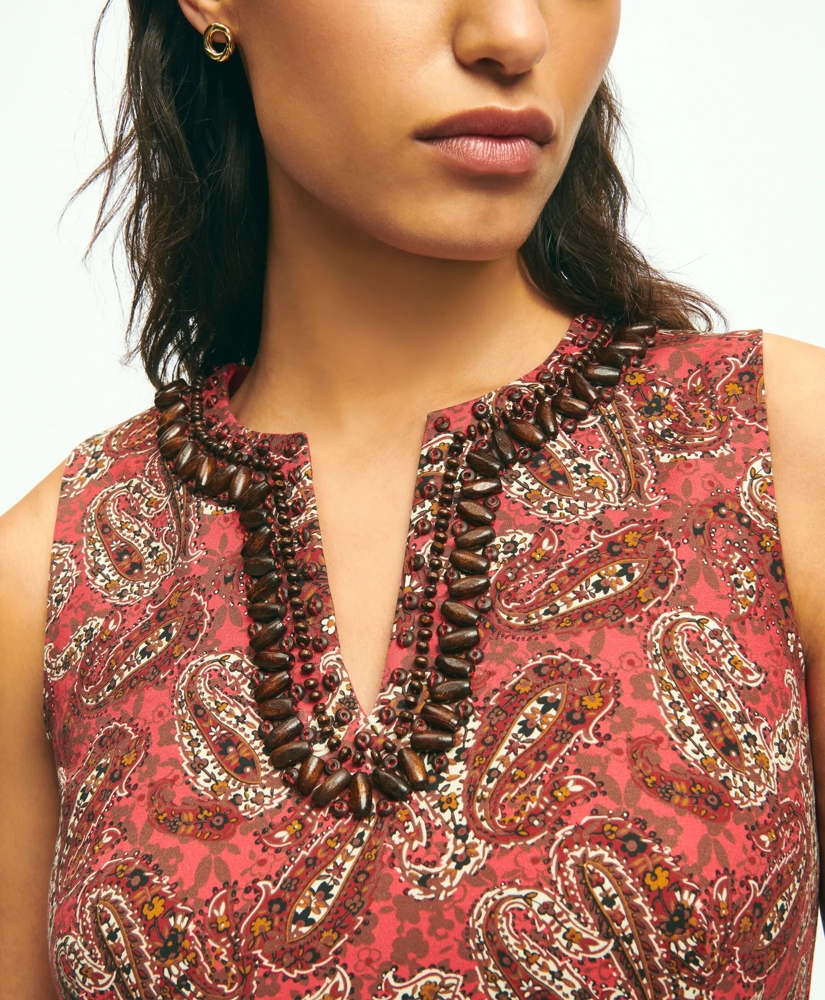 Paisley Split-Neck Beaded Sheath Dress In Cotton Blend, image 2