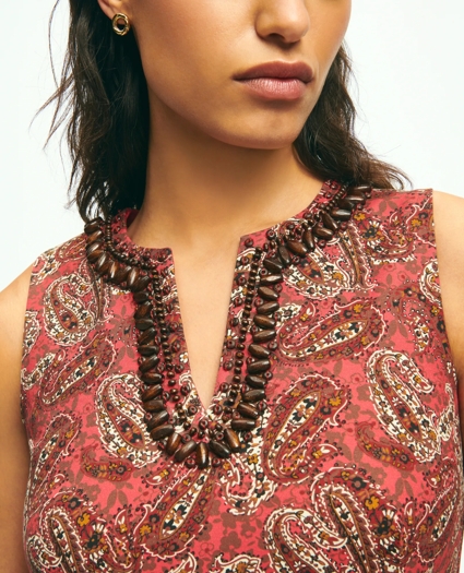 Paisley Split-Neck Beaded Sheath Dress In Cotton Blend, image 2
