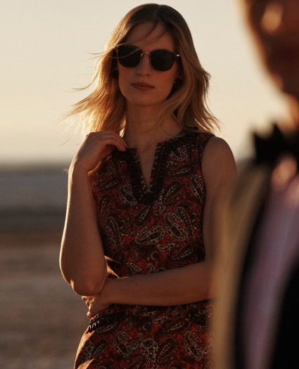 Paisley Split-Neck Beaded Sheath Dress In Cotton Blend, image 6