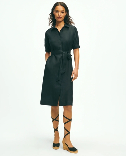 Puff Sleeve Belted Shirt Dress In Linen, image 1