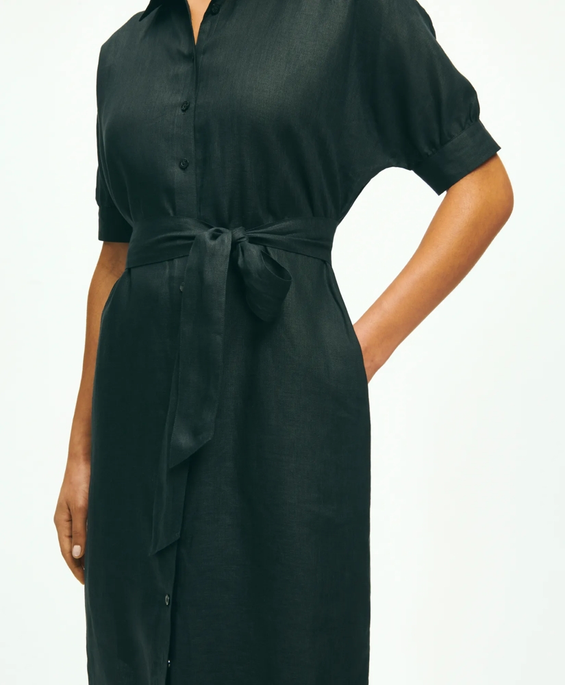 Puff Sleeve Belted Shirt Dress In Linen, image 3