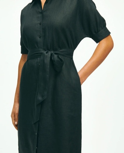 Puff Sleeve Belted Shirt Dress In Linen, image 3