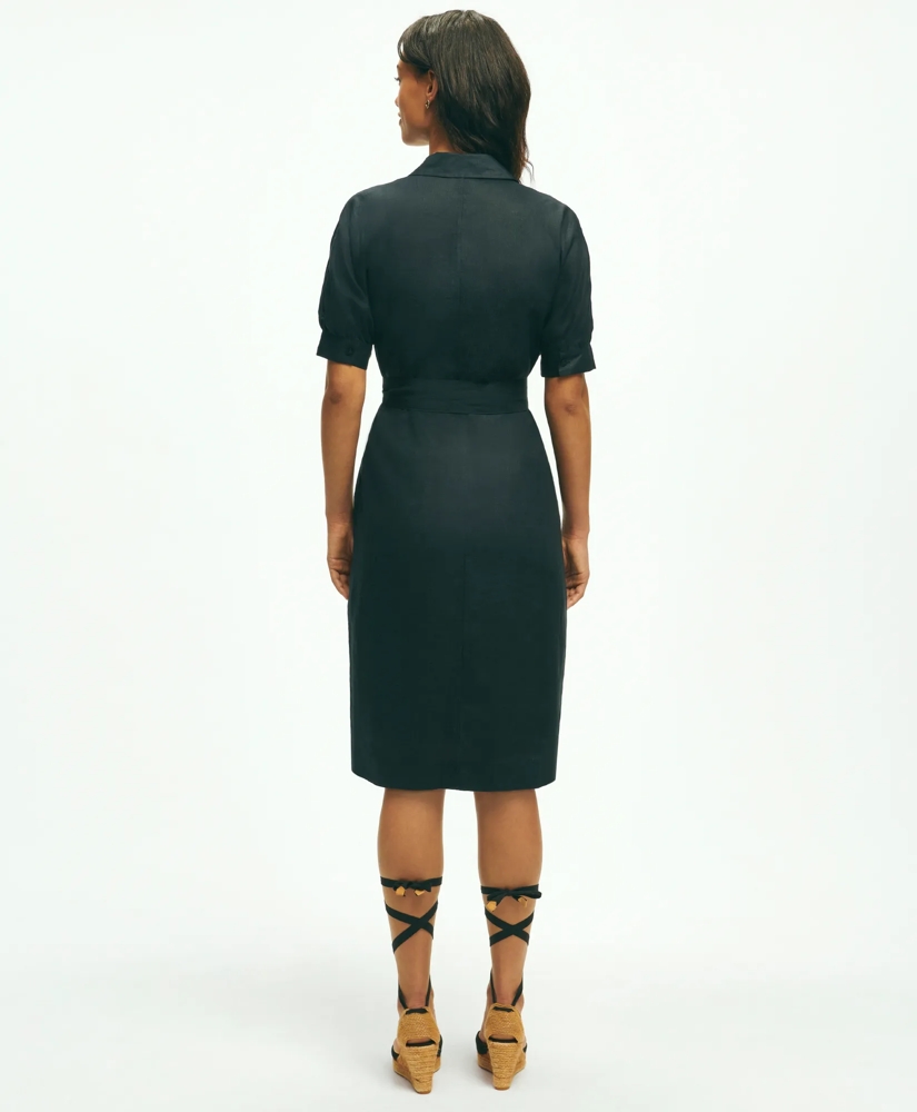 Puff Sleeve Belted Shirt Dress In Linen, image 4
