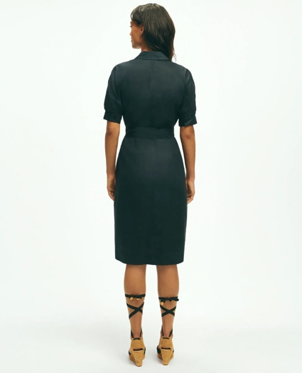 Puff Sleeve Belted Shirt Dress In Linen, image 4