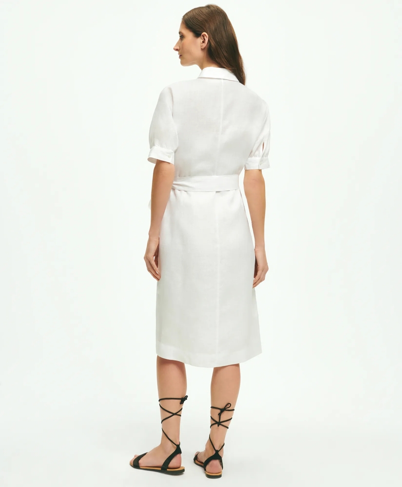 Puff Sleeve Belted Shirt Dress In Linen