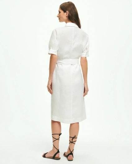 Puff Sleeve Belted Shirt Dress In Linen, image 3